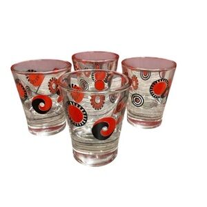 Vintage Groovy Fired on Pattern Bar Heavy Bottom Shot Glass Lot of 4
